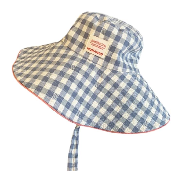 Fashionable Reversible Plaids Sun Hat Oversized Brims Fisherman Cap For Outdoor Activity Beach Trip And Street Headwear