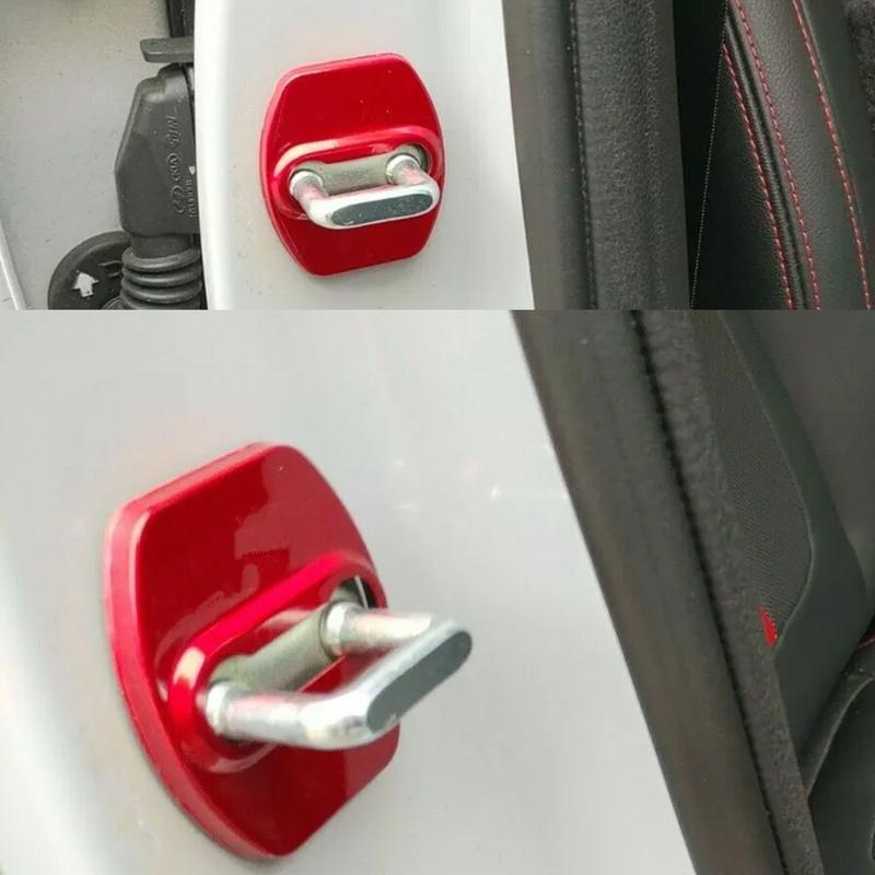 4Pcs Door Lock Latch Buckle Protector Covers Fit for Hyundai Kona EV Santa Fe Ioniq Sonata Kia Soul Sportage Red Stainless Steel