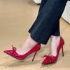 Fashion 2025 New Bow French High Heels Women's Patent Leather Temperament Shallow Mouth Stiletto Single Shoes