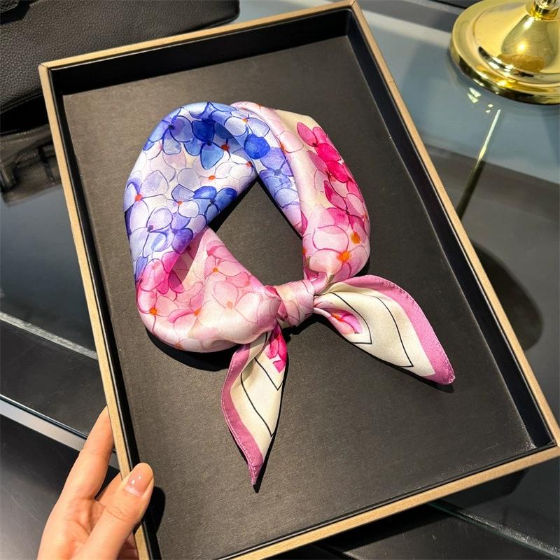100% Pure Silk Scarf Women Neck Hair Band Foulard Square Small Headband  Fashion Print Neckerchief Scarves Bandana 53*53cm