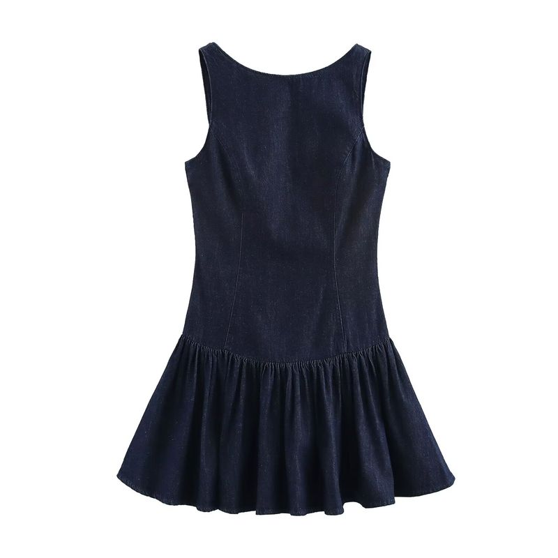 

Kaslead New Arrival Women s Clothing Fashion Wind Laminated Denim Effect Short Dress 6929084 Blue L