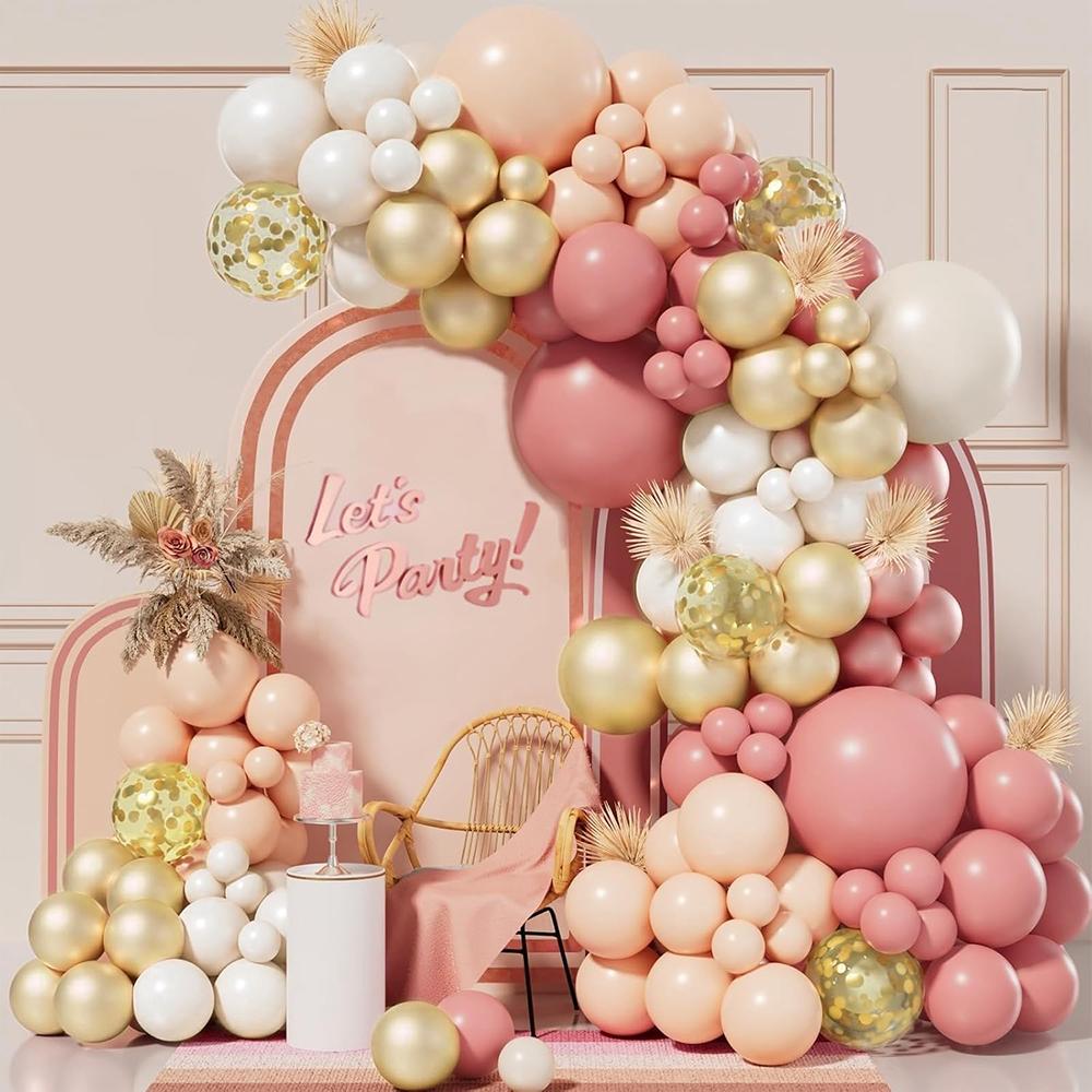 Retro Pink Balloons Garland Skin White Sand Gold Confetti Balloon Arch Kit Home Party Kids Birthday Party Baby Shower Decoration