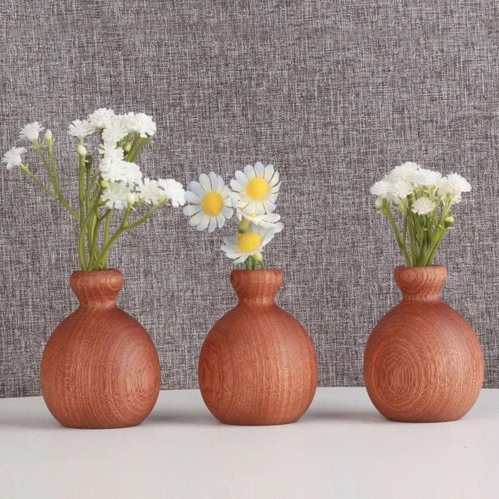 Minimalist Wood Dried Flowers Vase Vintage Style Elegant Solid Wood Pot Small Planter Home Office
