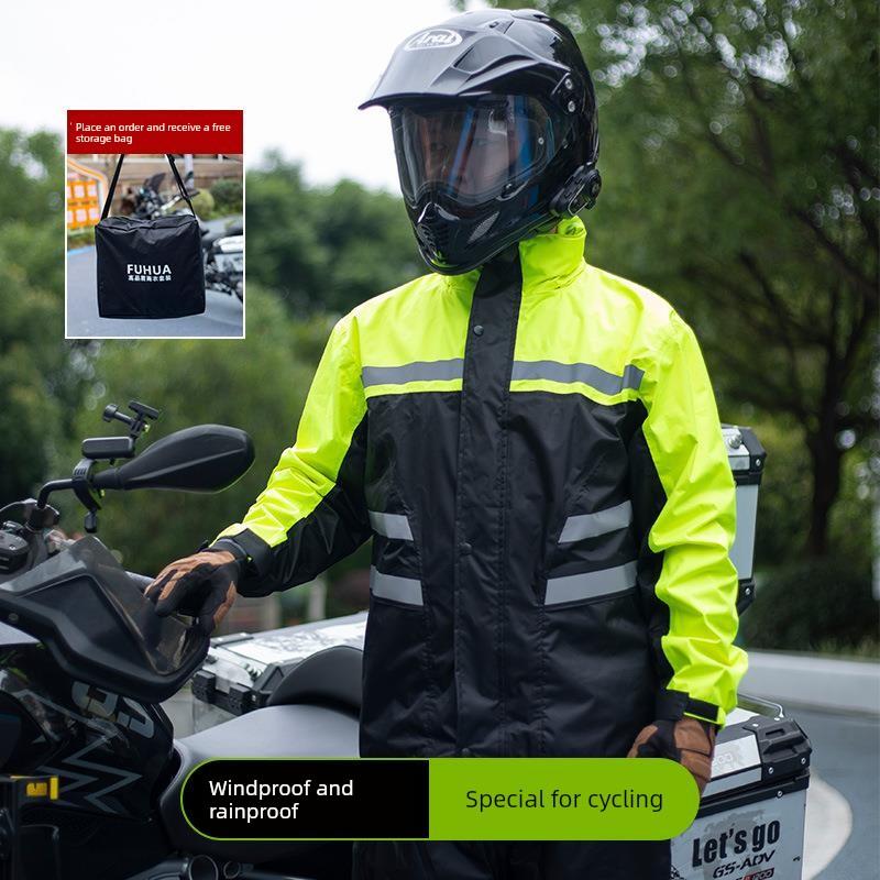 Rainproof Motorcycle Raincoat and Rain Pants Set, Two-Piece, Men'S, Fully Waterproof, Storm-Proof, Windproof, with Shoe Covers