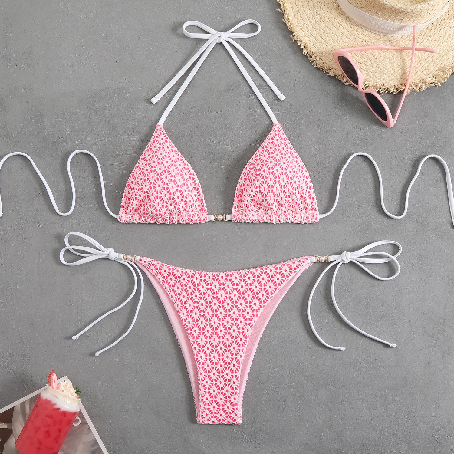Split swimsuit sexy bikini neck strap bikini European and American swimsuit women S красный