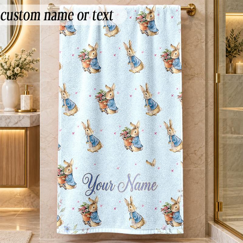 Beach TowelPeter Rabbit Custom Name Text Personalized Soft Towel for Beach Pool Indoor Home Decor Gift