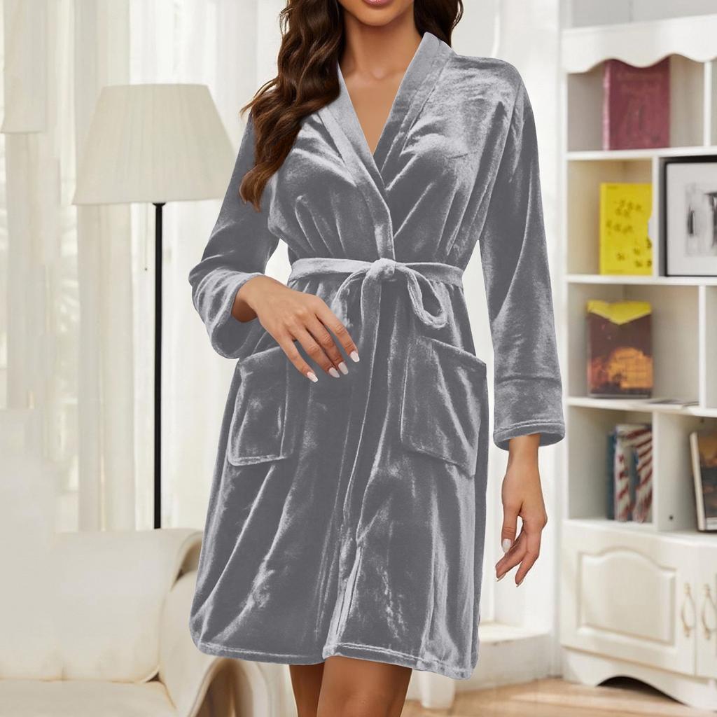 Women's Fleece Dressing Gown Women's Bathrobe Lightweight House Coat Bathrobe Plush