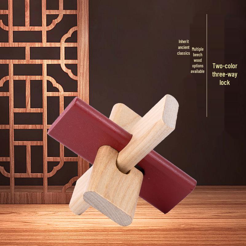 Two-Color Three-Way Luban Kongming Lock: Children s Early Education Beechwood Puzzle Toy