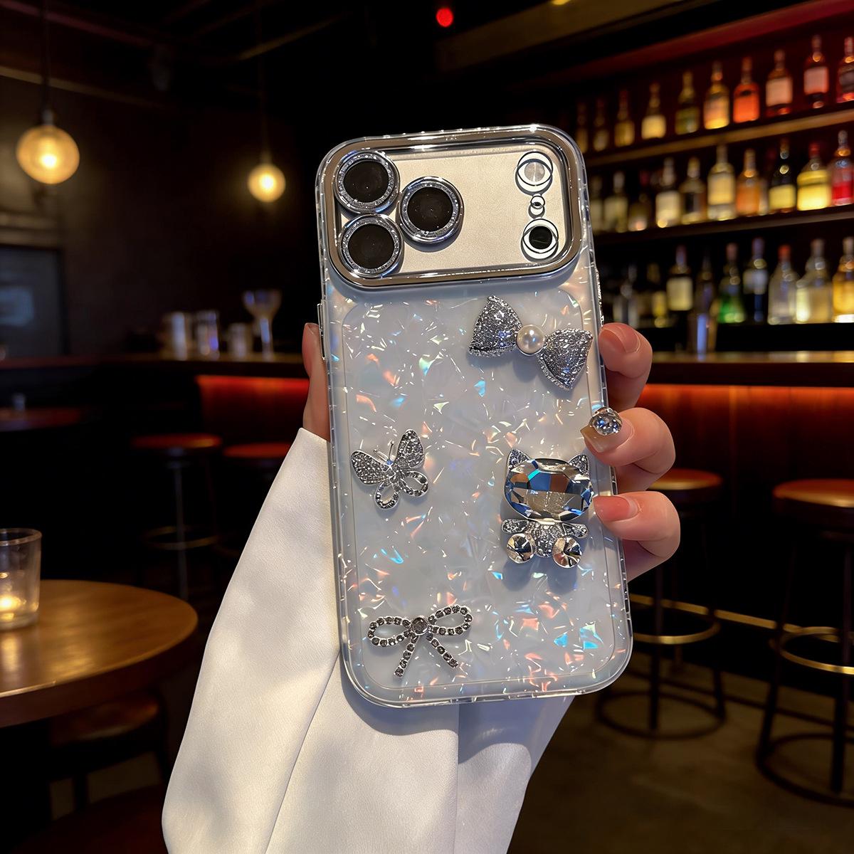 

Shell Heart iPhone 17 Case with Bow, Glitter, Diamonds - Compatible with Apple 14/15/16PROMAX iPhone 15 Plus