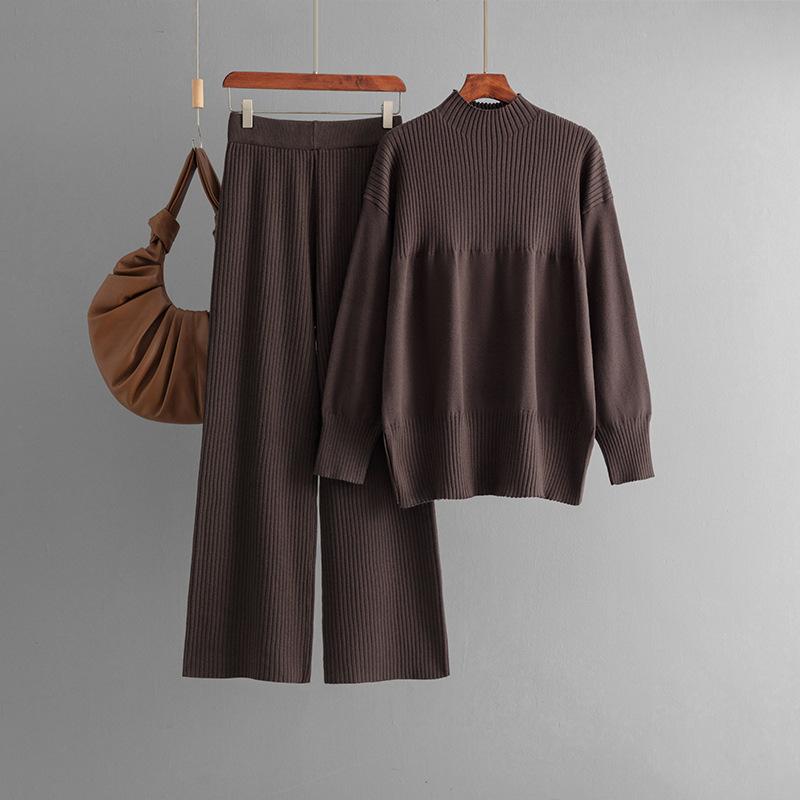 Women Turtleneck Sweater Pullover Soft Tops Casual Knit Two Piece Sets Loose Pants Outfit Fall Winter