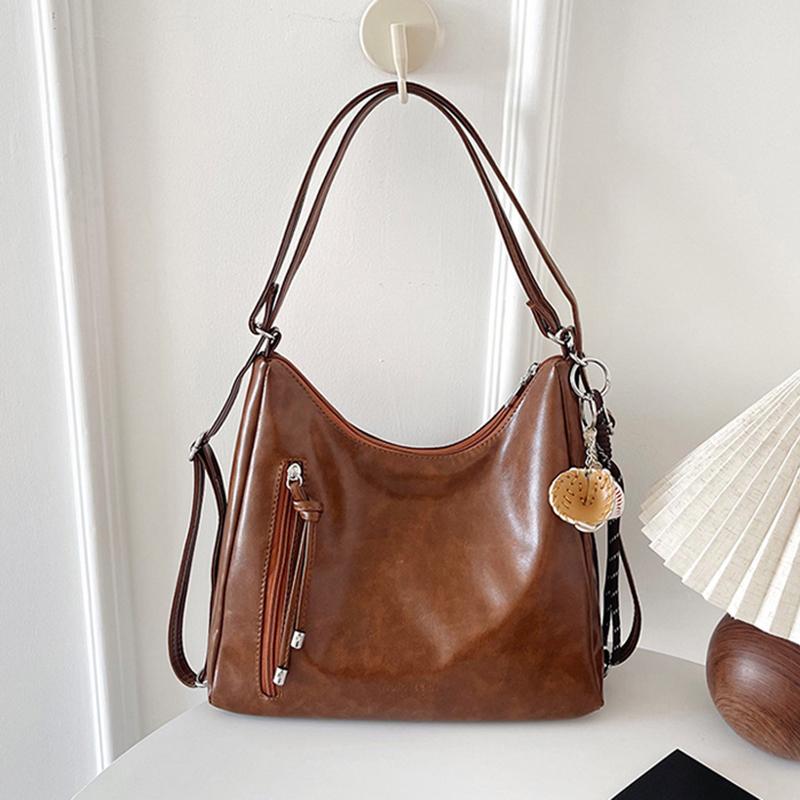 

Yogodlns New Vintage Commuter Bag Women Large Capacity Tote Shoulder Bag Multifunctional Casual Fashion Backpack Crossbody Purse 31x10x28cm коричневий