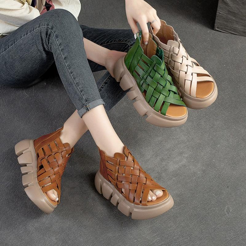 GKTINOO 2025 Summer New Platform Sandals Genuine Leather British Style Cool Hollow-out Boots Women's Wedges Shoes
