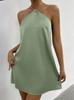 European and American new solid color neck backless off-the-shoulder fashion skirt, beach casual home loose dress