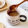Caneca de Cerâmica Rosa Rústica Pintada à Mão Estilo Retrô com Peixe Pequeno em Relevo Mate Boca Larga para Café da Manhã Grande