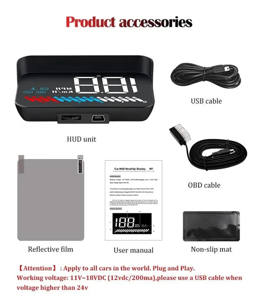 OBD2 + GPS Head Up Display Car HUD Windshield Projector Smart Digital Gauge KMH MPH Speedometer Engine RPM Instant Voltage Meter