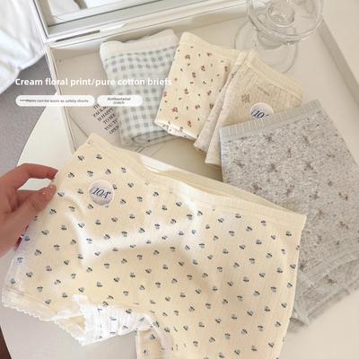 Women's Summer Thin Floral Pure Cotton Crotch Two In One Flat Angle Safety Underwear