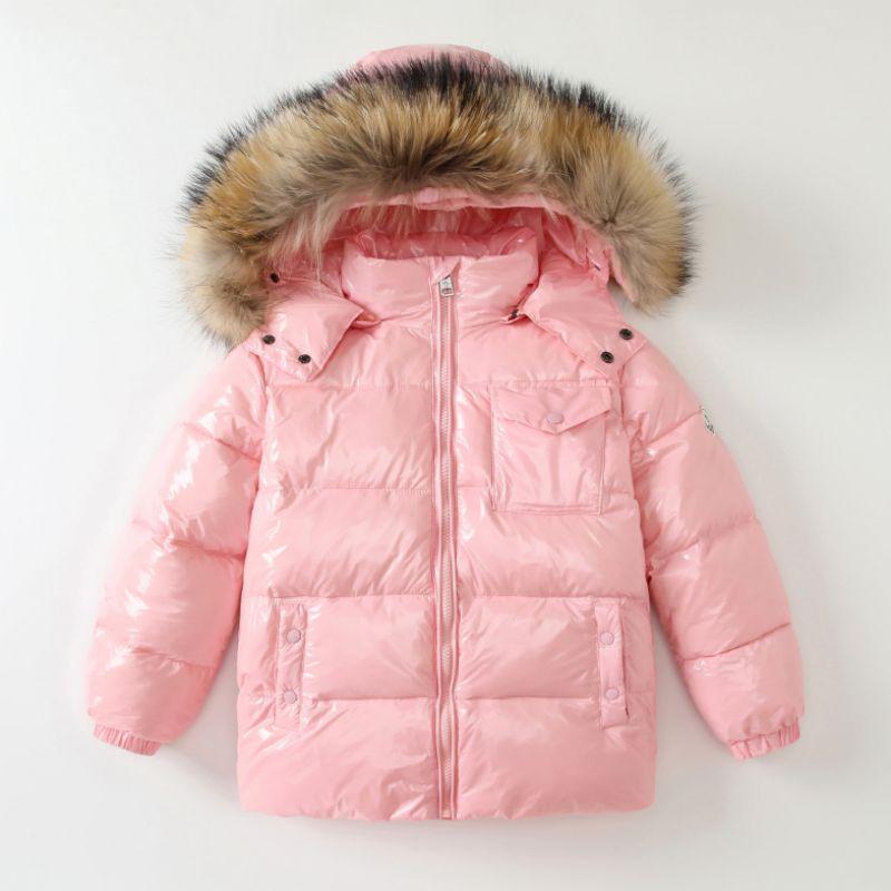Winter New Style down Jacket for Boys and Girls, Korean Version, with Fox Fur Collar, Thickened, Mid-Length Children's Coat