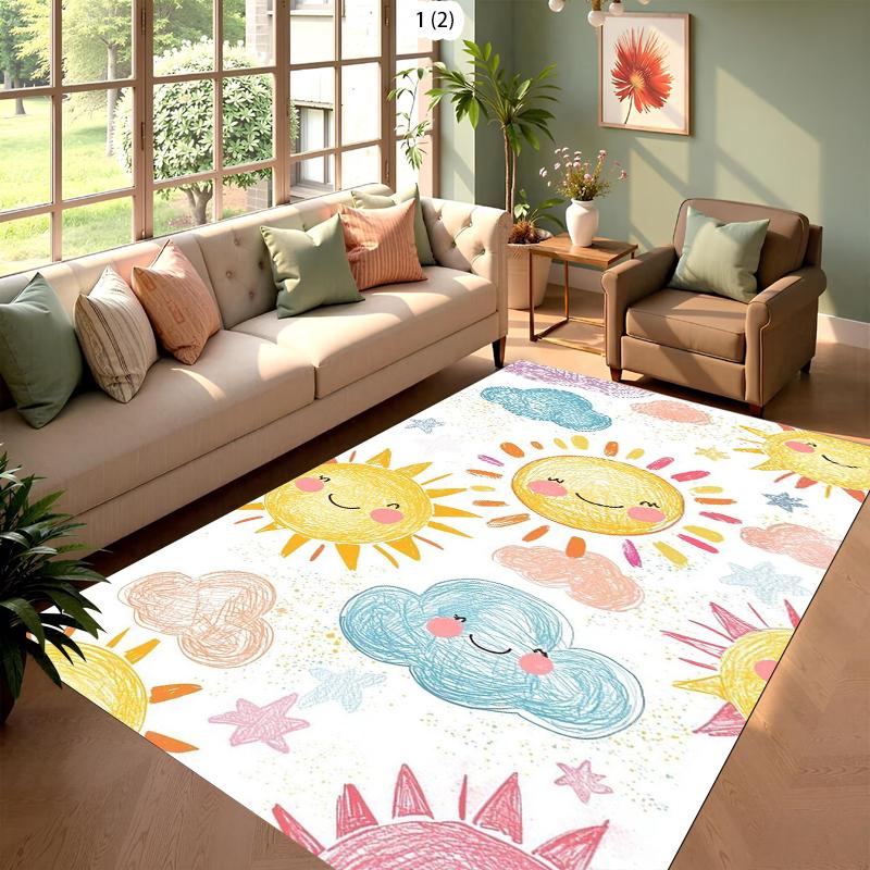 

Cute Sun Cloud Living Room Rug Hand Drawn Cartoon Pattern Home Decor Carpet Soft Non-Slip Floor Mat for Kids Room Bedroom 40X60cm