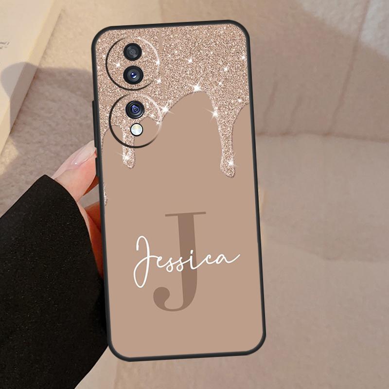 Personalisierter Name, schlanke Hülle mit flüssigem Glitzer für Honor Magic 5 Pro 50 70 90 Lite Honor 8X 9X X9b X9a X8a X7a X6a X6 X7 X8 X9 Cover