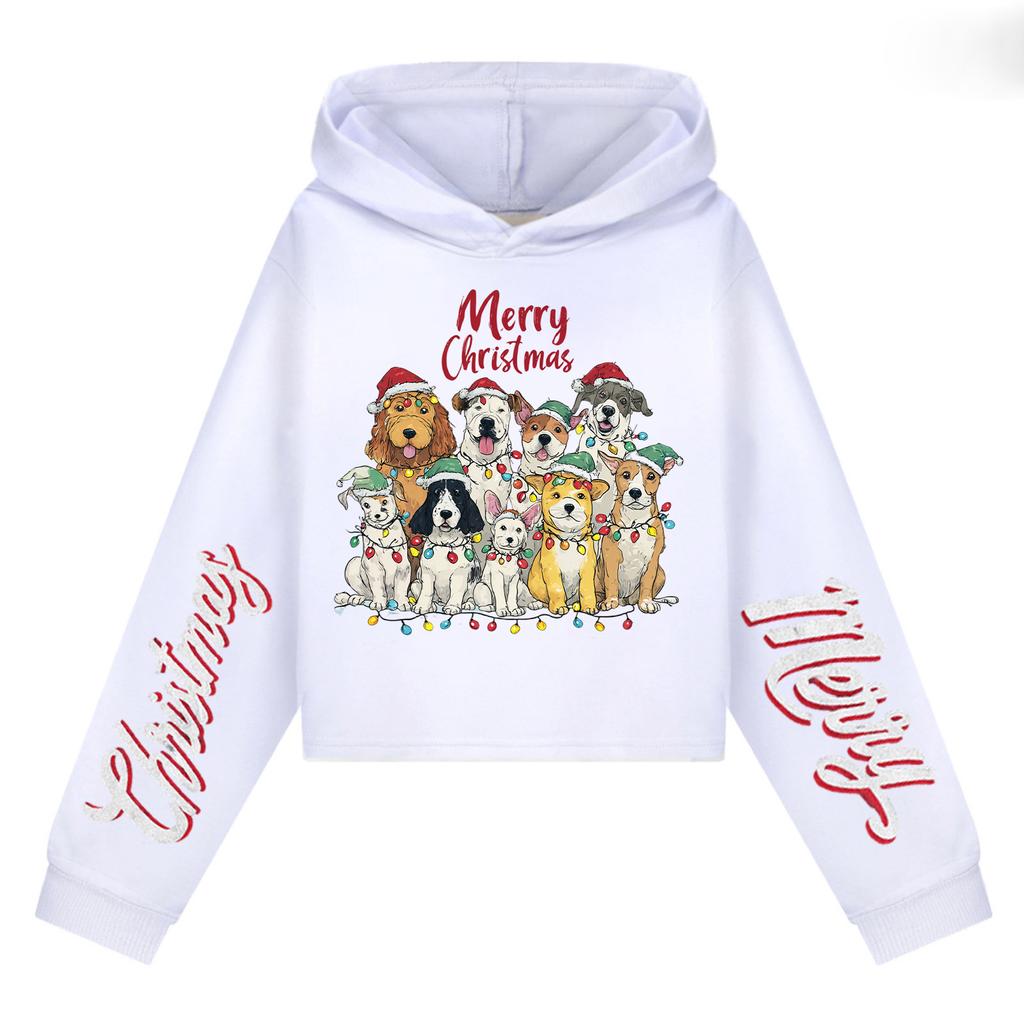 Kids' Casual Fashion Christmas Printed Long Sleeve Hooded Sweatshirt (No Drawstring)