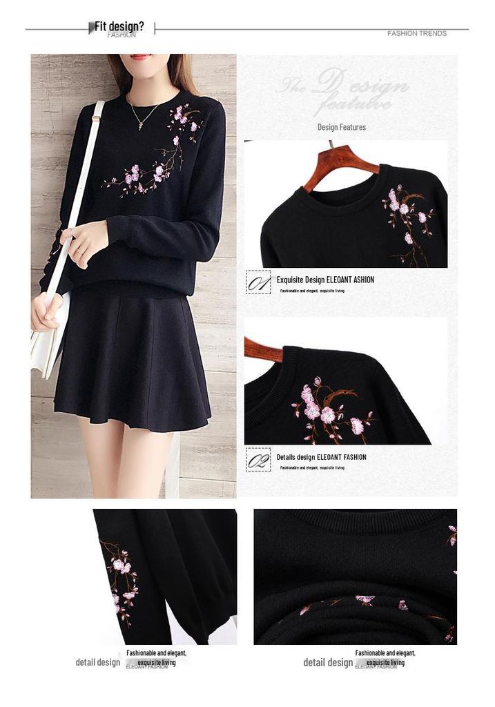 In Stock: 2025 New Style Plum Blossom Embroidered College Sweater - Autumn/Winter Knit Pullover for Trendy Women