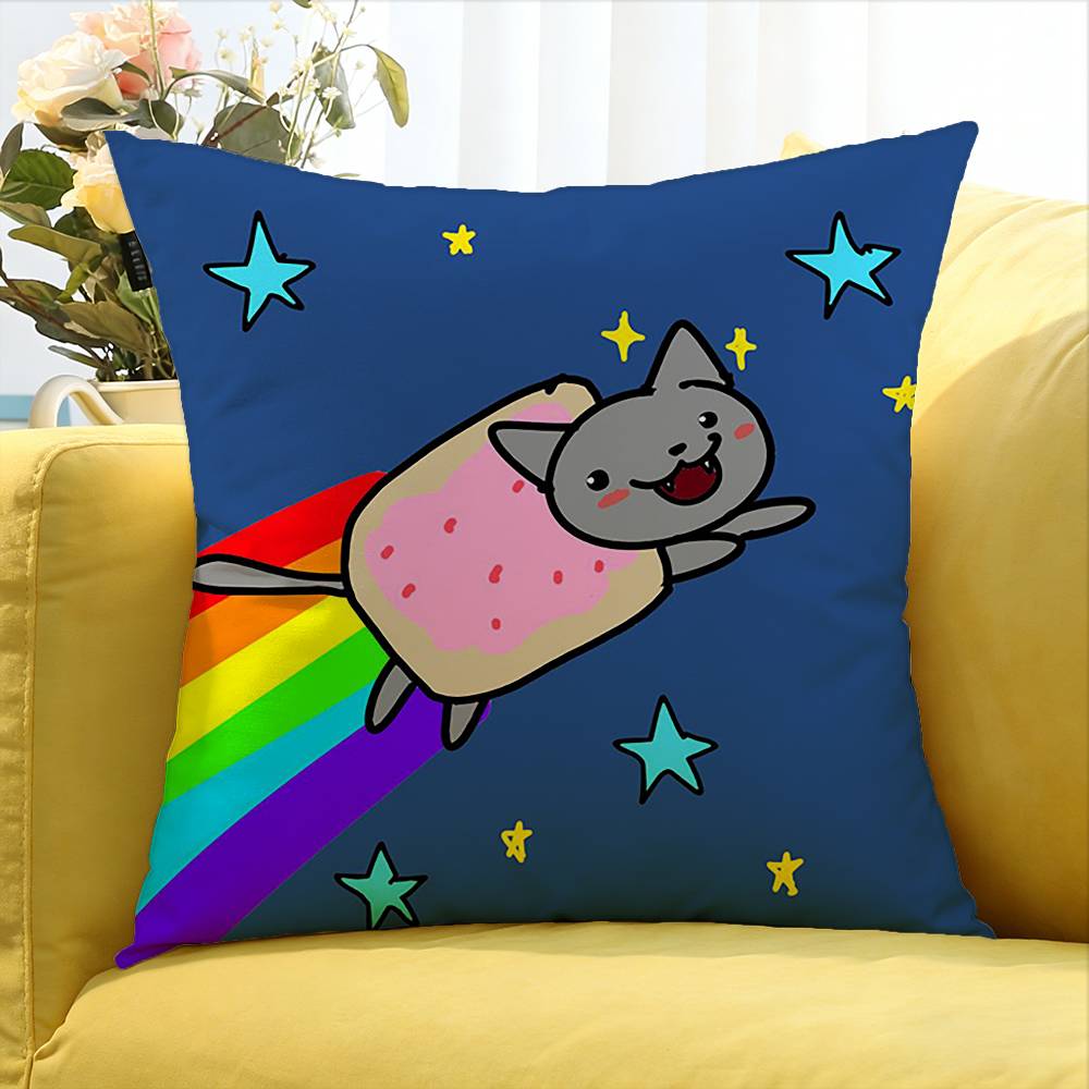 cute Rainbow Alien Nyan Cat Various Sizes Square Pillow Case For Car Home Bedchamber Decor