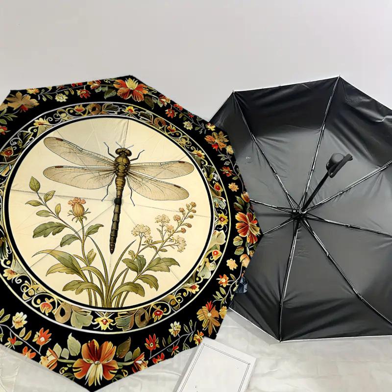1PC Dragonfly Flowers Umbrella-8-Rib Reinforced, Automatic Open, Lightweight & Durable, Cute Fashion Accessory for Outdoor-W167