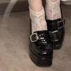 British Platform Waterproof Table Black Patent Leather Thick Heel Loafers 2025 Spring and Summer New Versatile Tower Buckle Single Shoes Women