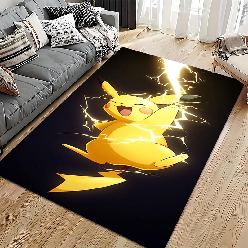 Pop Culture Area Rug, Pikachu Pokemon Yellow Lightning Thunder Anime Poster, Playroom Decor, Non-Slip Mat