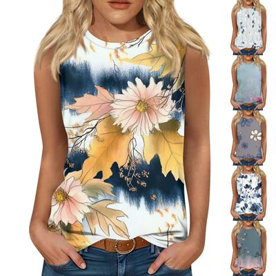 Women's Casual Tunic Tops To Wear With Leggings Sleeveless Summer Prints Shirts Tanks Blouses