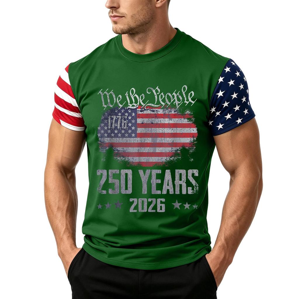 Men's Independence Day Flag Print Short Sleeve T-Shirt, Loose Casual Daily Summer Tops