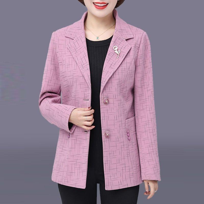 New Women Printed Suit Jacket Spring Autumn Office Outerwear Female Casual Blazer Professional Women's Clothing Light Purple 5XL