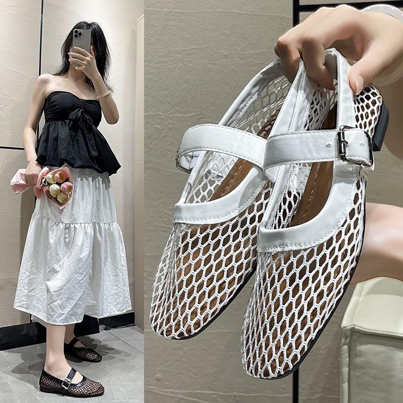 

Модные весенне-летние балетки из сетки нового стиля с круглым носком на плоской подошве, дышащие, удобные, универсальные, обувь-сетка, трендсеттер 42 белый