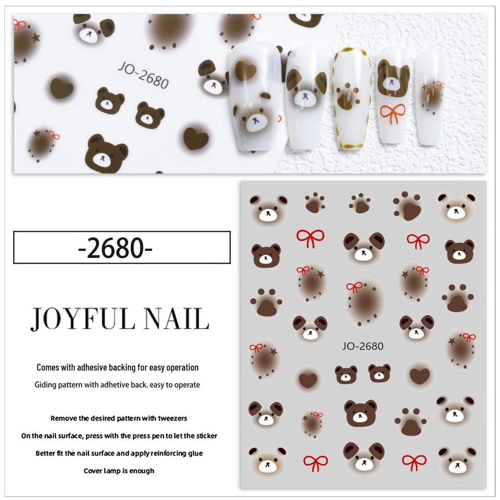 Cute Bowknot & Bear Hand-Painted Nail Stickers