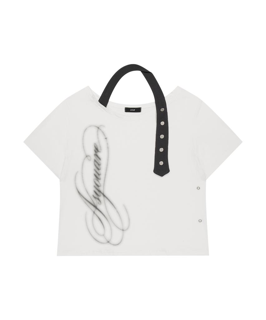 Aejeuyua Belted Halter Off-Shoulder Tee White