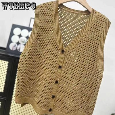 Damen Strick Tanktop Locker Groß Vielseitig Strickjacke Tanktop Hohl Weste für Damen