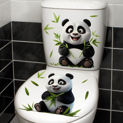 Playful Panda with Bamboo Toilet Seat Sticker Waterproof Self-Adhesive Removable Decal for Bathroom WC Decoration