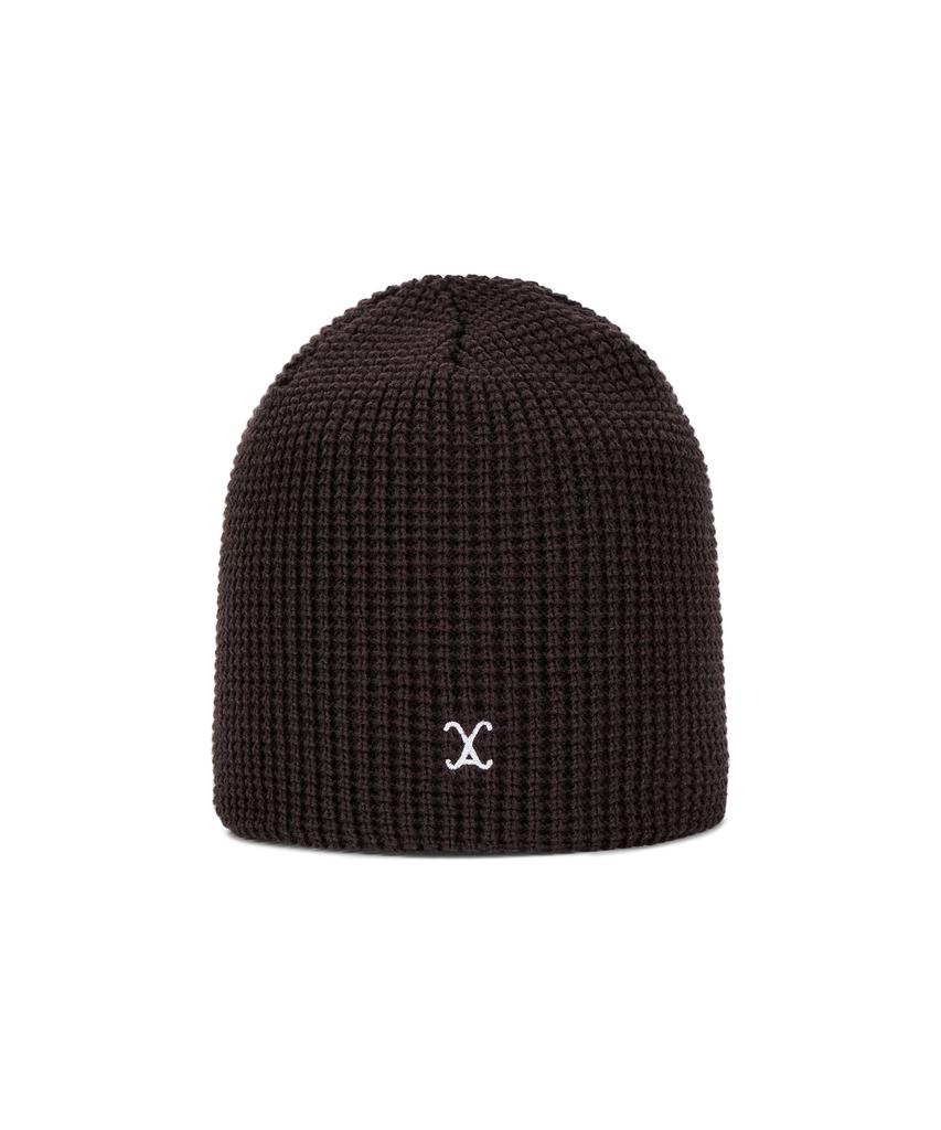 Bajal Va Curved Logo Waffle Beanie Dark Brown
