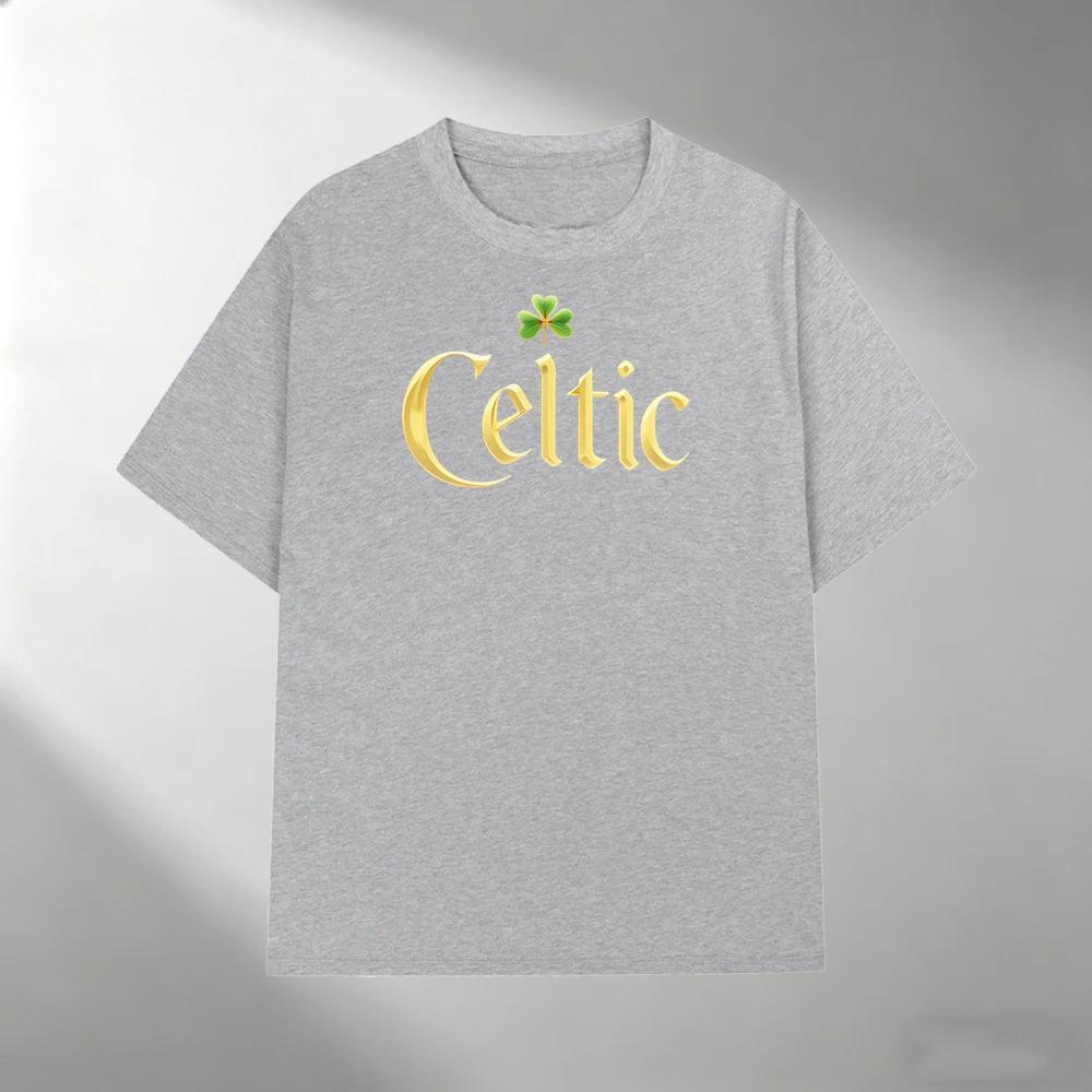 Unisex Pure Cotton T Shirt Fashion Celtic Clover Pattern Print Short Sleeve Tops Casual Streetwear Loose Male Summer Tee Clothing