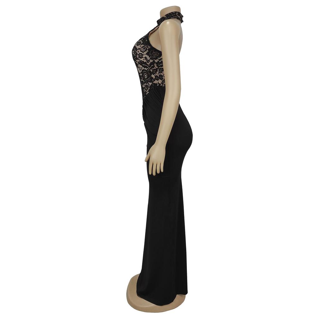 Women's Sexy Halter Lace Sleeveless Split Dress - European/American Fashion