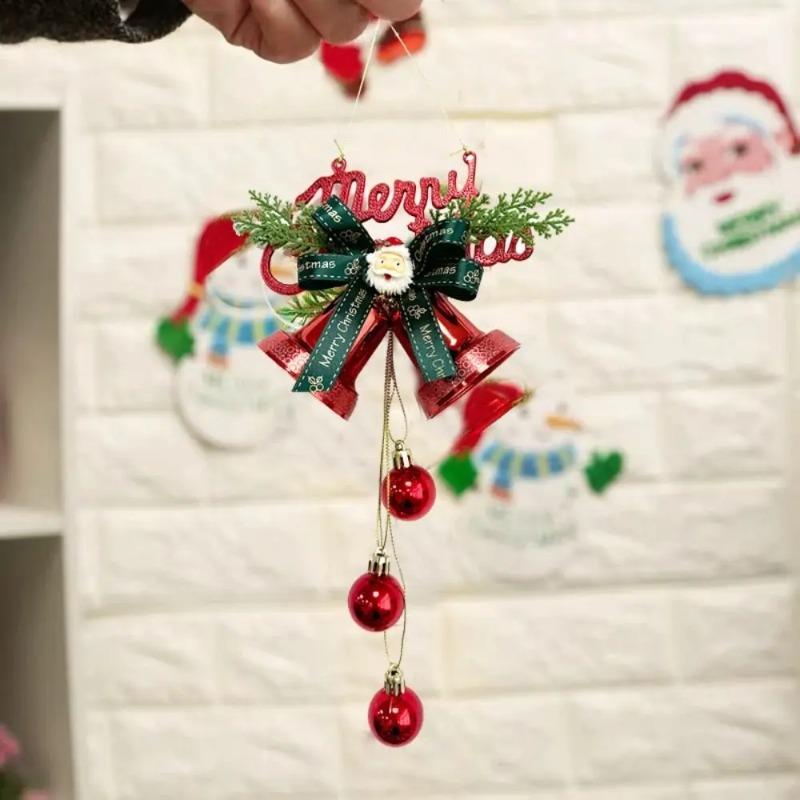 2Pcs Red Santa Claus Christmas Bell Ornaments Nordic Style Golden Reindeer Xmas Hanging Scene Setting DIY Christmas Tree Decor