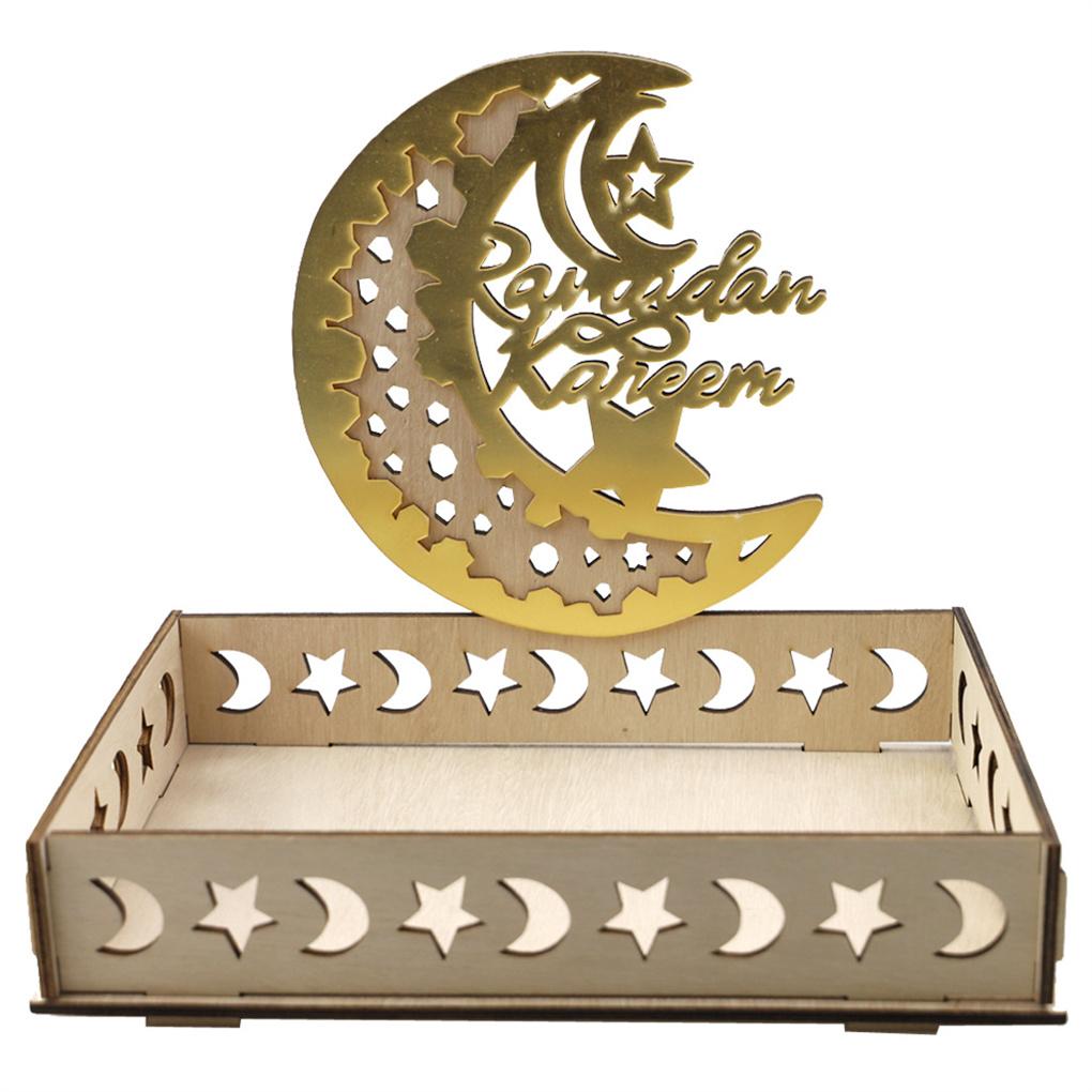 

1 Set Ramadan Plates Wooden Tableware Handy Eid Mubarak Food Tray Islamic Party Accessory Muslim Moon Ornament for Meal Display