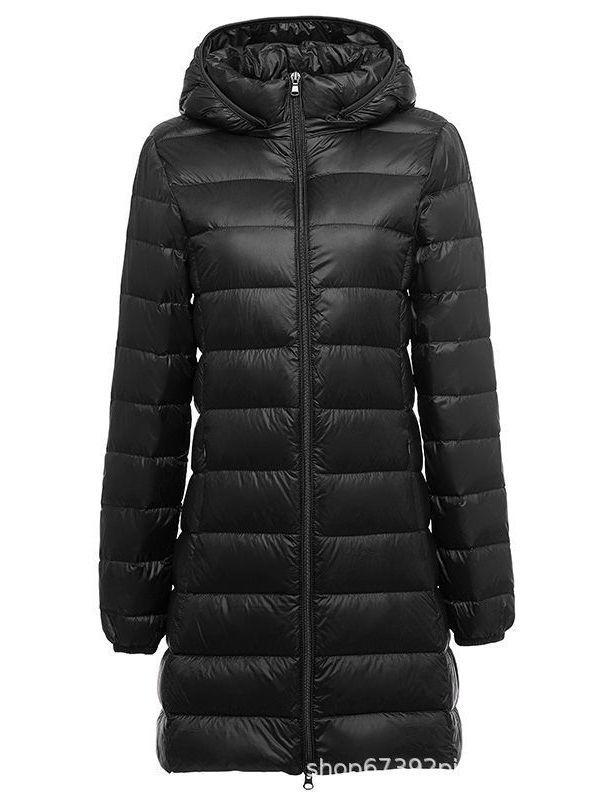 Jachetă de puf de damă ușoară, cu glugă, de lungime medie, cu glugă detașabilă - Palton de toamnă/iarnă la modă, mărime plus