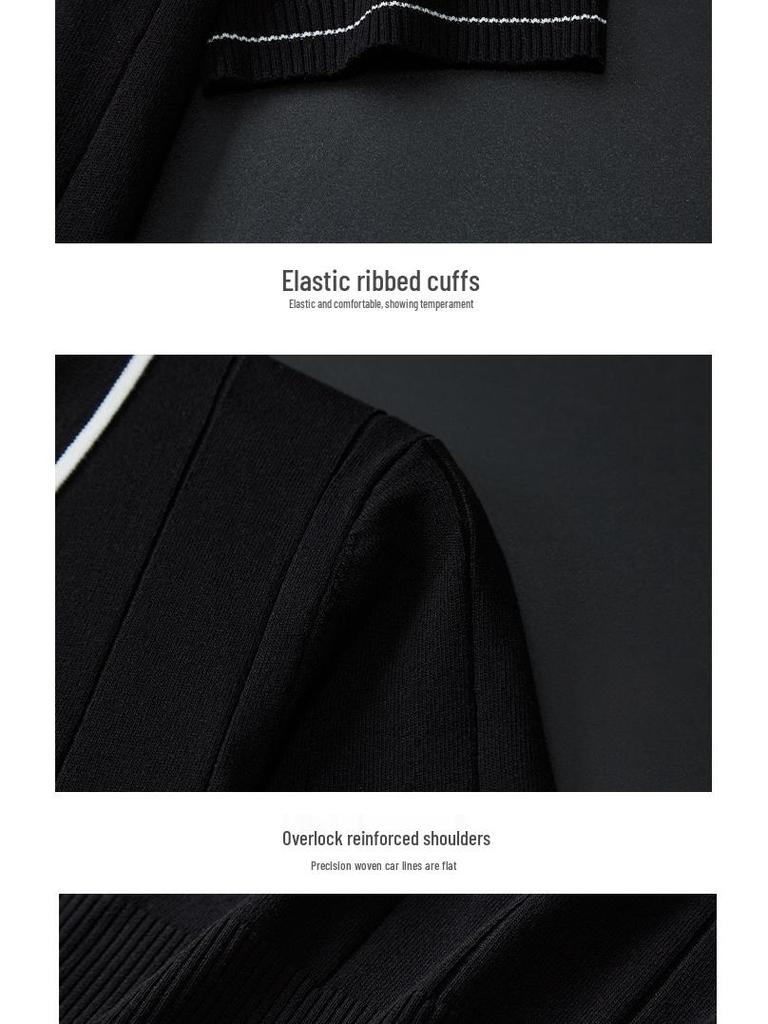 Men's Thick Knitted Color Block Striped Polo with Zip-Up and Turn-Down Collar