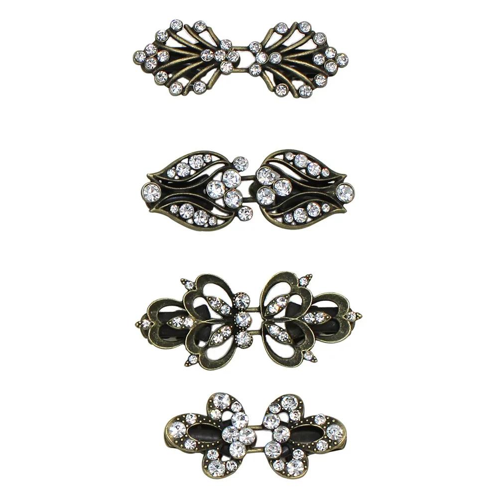 1 Pair Shiny Alloy Cardigan Collar Clips Holder Women Decor Crystal Cape Cloak Clasps Fasteners Buckle Brooch Clip
