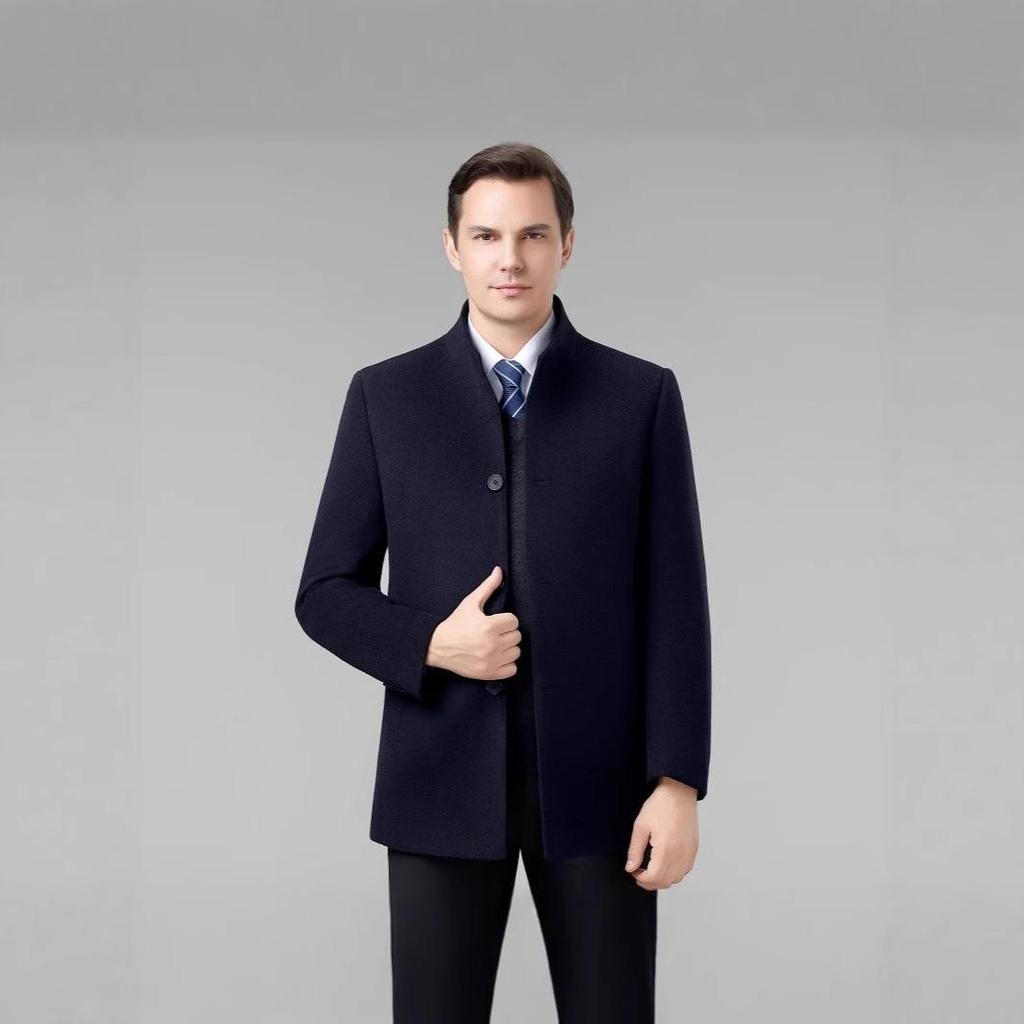 Brand Double-Sided Cashmere Men's Classic Wool Trench Coat with Down Liner