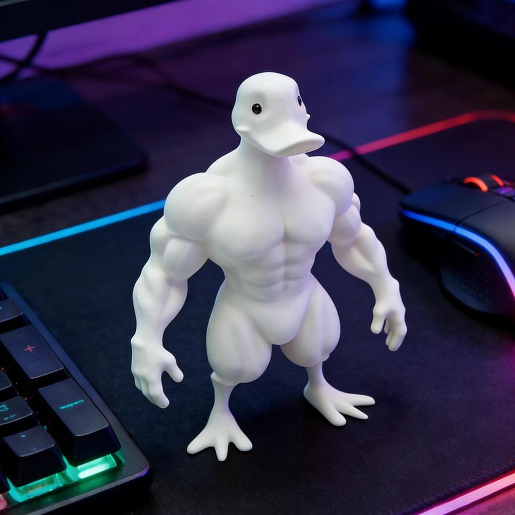Flexing Muscle Duck Statue 3D Printed Gym Decor for Men, Funny Bodybuilder Duck Collectible Desktop Sculpture