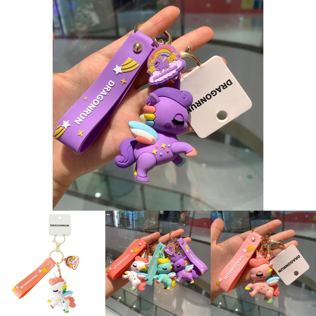 Adorable Unicorn Keychain Cartoon Style Cute Gift Bag Charm For Couples In Pink Metal