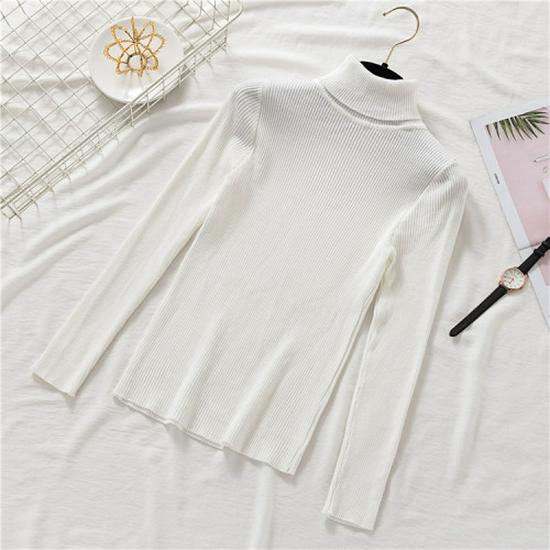 2025 Autumn/Winter Women's High Neck Pullover Sweater, Long Sleeve, Slim Fit, Solid Color Knitwear