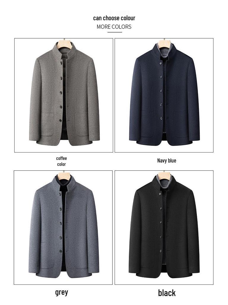 Dad's Middle-Aged Men's Wool Zhongshan Suit: Winter Business Casual Down-Lined Coat